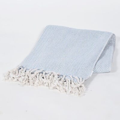 Yarn-Dyed Cotton Powder Blue Chevron Tasseled Throw