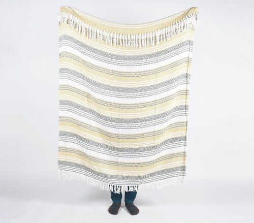 Handwoven Cotton Chevron-Striped Throw with Tassels