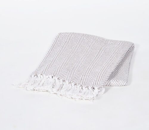 Handwoven Cotton Grey Chevron Tasseled Throw