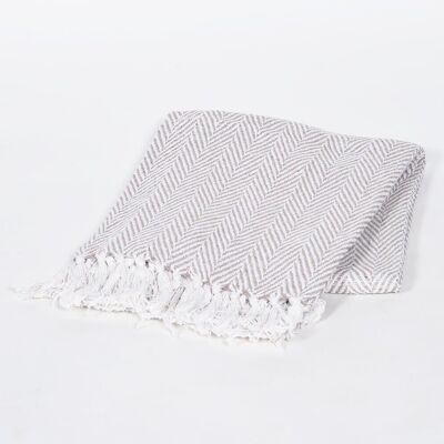 Handwoven Cotton Gray Chevron Tasseled Throw