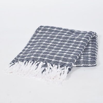 Handwoven Cotton Textured Checked Tasseled Throw