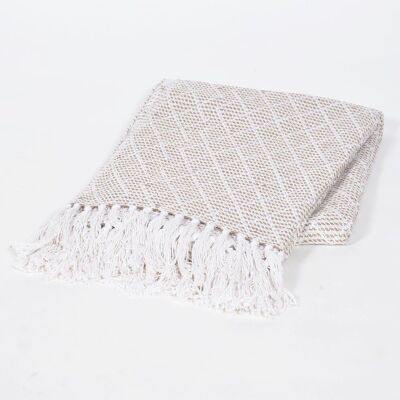 Handwoven Cotton Striped & Lattice Tasseled Throw