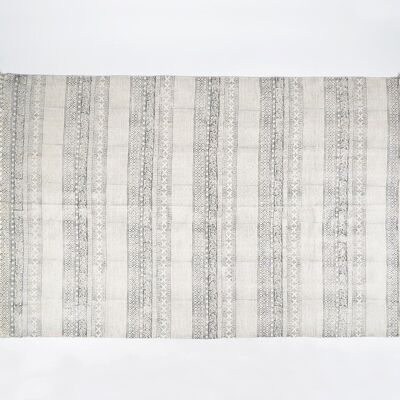 Greyscale Block Printed Cotton Tasseled Rug