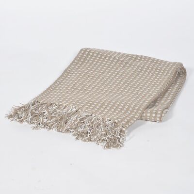 Handwoven Cotton Taupe Waffle Tasseled Throw