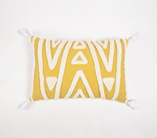 Handwoven Cotton Geometric Shaggy Tufted Lumbar Cushion Cover with Tassels