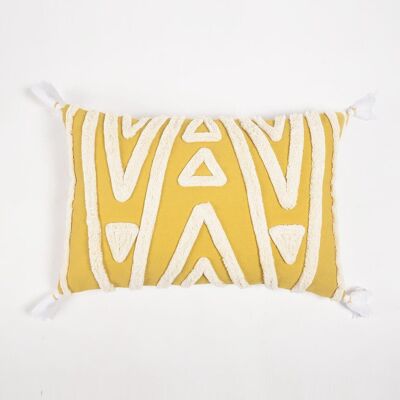 Handwoven Cotton Geometric Shaggy Tufted Lumbar Cushion Cover with Tassels