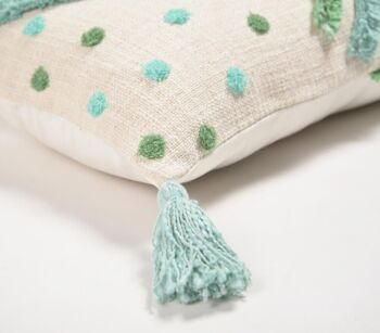 Housse de coussin bleu et vert touffetée en coton tissé à la main 2