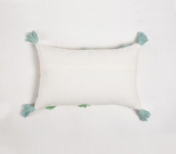 Housse de coussin bleu et vert touffetée en coton tissé à la main 3