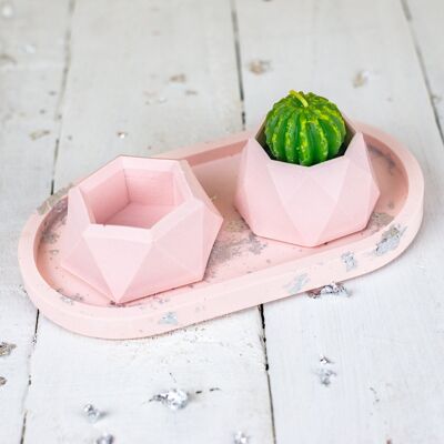 Jesmonite oval trinket tray & mini planter set, pastel pink