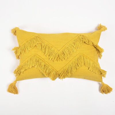 Handwoven Cotton Mustard Chevron Tasseled Lumbar Cushion Cover
