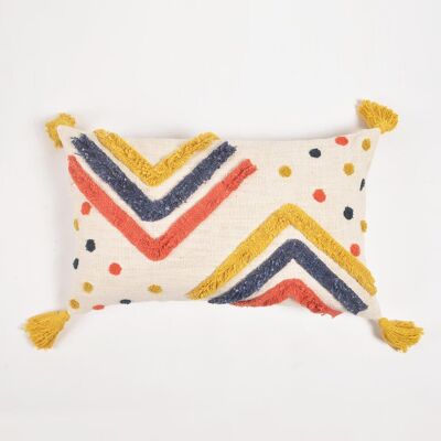 Handwoven Cotton Shaggy Tufted Multicolor Cushion Cover