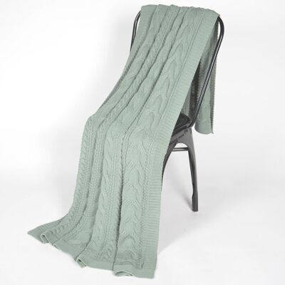 Knitted Sage Green Cotton Throw