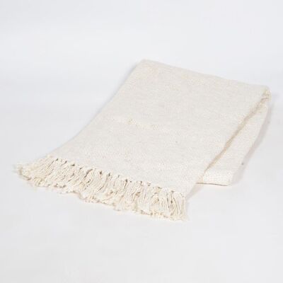 Solid Ivory Cotton Tasseled Throw