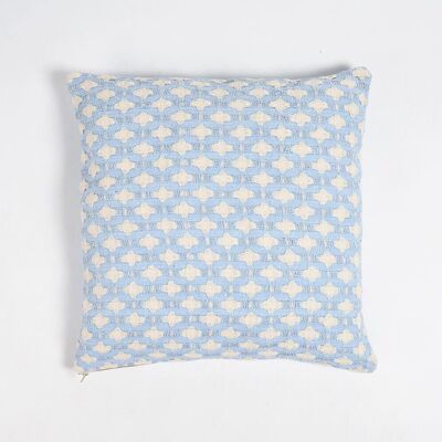 Housse de coussin bleu poudre à motifs en treillis