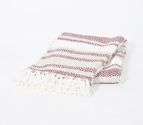 Handwoven Cotton Geometric-Striped Throw with Tassels