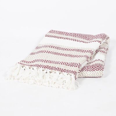 Handwoven Cotton Geometric-Striped Throw with Tassels