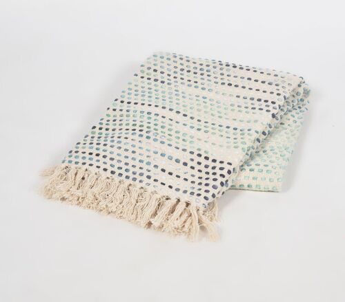 Blue Dots Grey Handloom Throw