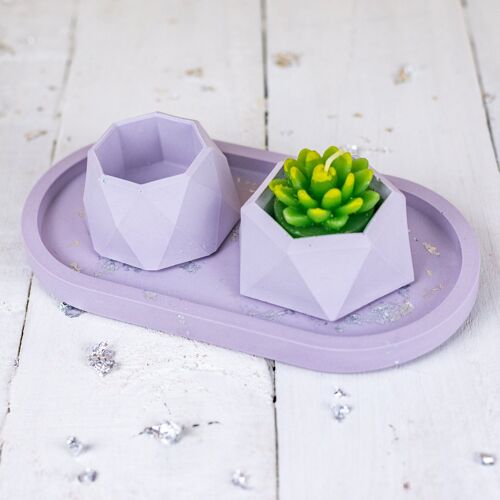 Jesmonite oval trinket tray & mini planter set, pastel lilac