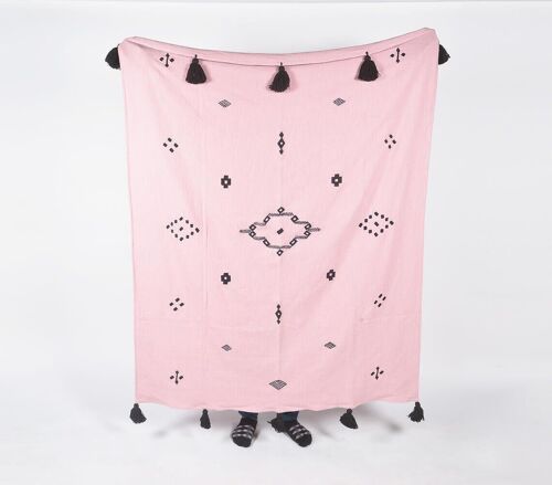 Handwoven Cotton Pastel Pink Throw with Tassels