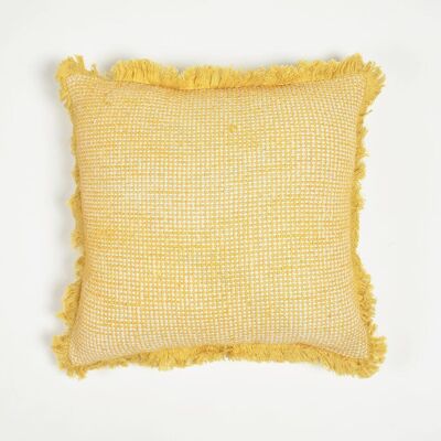 Housse de coussin à franges en coton tissé à la main