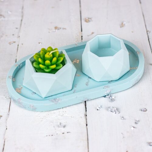 Jesmonite oval trinket tray & mini planter set, pastel blue