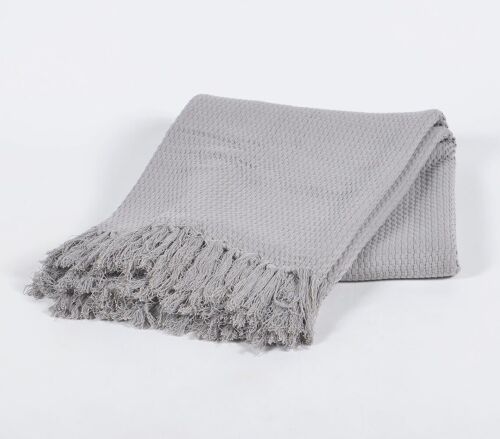 Solid Grey Tasseled Cotton Throw