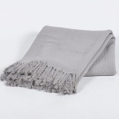 Coperta in cotone con nappe grigio tinta unita