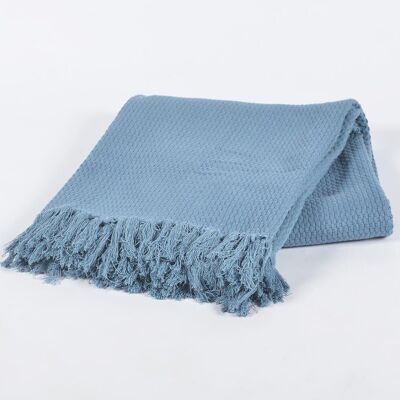 Coperta in cotone con nappe tinta unita blu pervinca