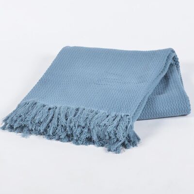 Solid periwinkle blue Tasseled Cotton Throw