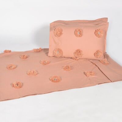 Handverzierter Bettbezug aus Baumwolle mit 2 Kissenbezügen