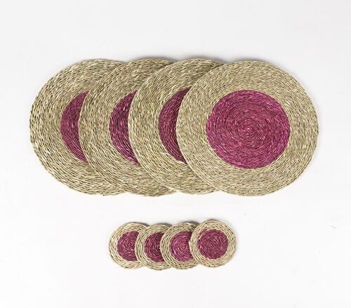 Set of 4 - Handwoven Sabai Grass Placemats & Coasters