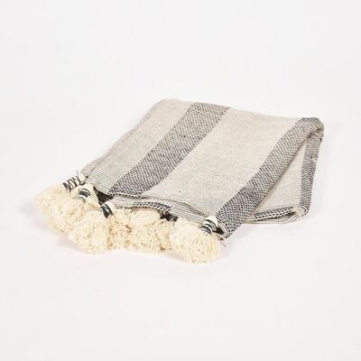 Neutral Striped & Tasseled Throw