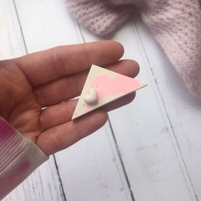 Stone and pink jesmonite triangle brooch - mini