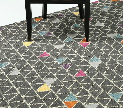 Handwoven Color Pop Triangles Woolen Rug