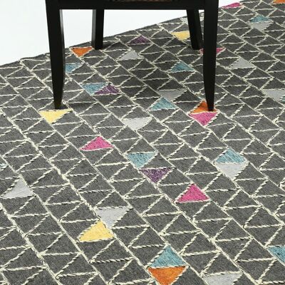 Handwoven Color Pop Triangles Woolen Rug