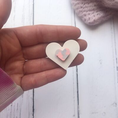 Lilac and pink heart jesmonite brooch