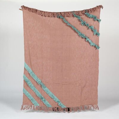Handwoven Dusty Pink Throw with Teal Accents