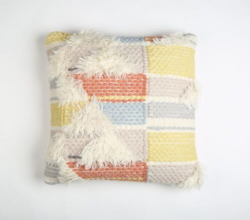 Pastel Handloom Cushion cover with Wool Accents