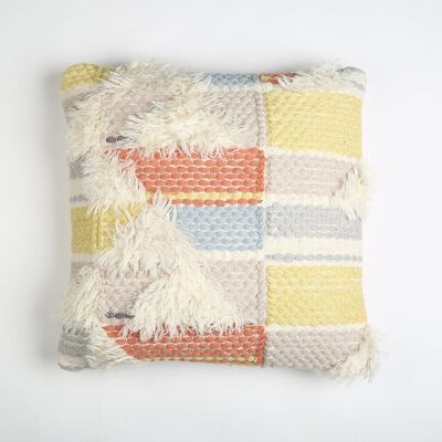 Housse de coussin pastel handloom avec accents de laine