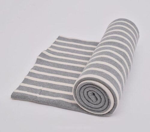 Muted Grey Striped Knitted Throw