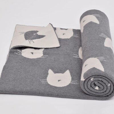 Jeté tricoté à motif de chat