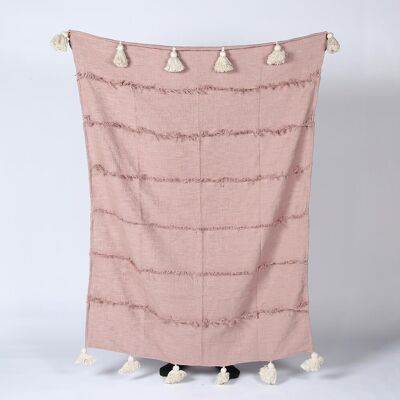 Handwoven Pastel Pink Tasseled Throw