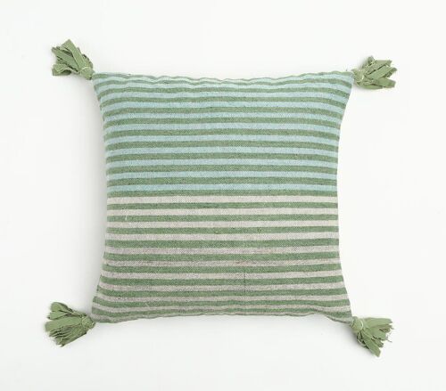 Striped Wool & Cotton Tasseled Cushion Cover