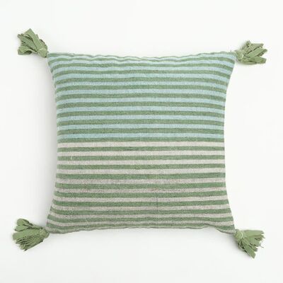 Striped Wool & Cotton Tasseled Cushion Cover