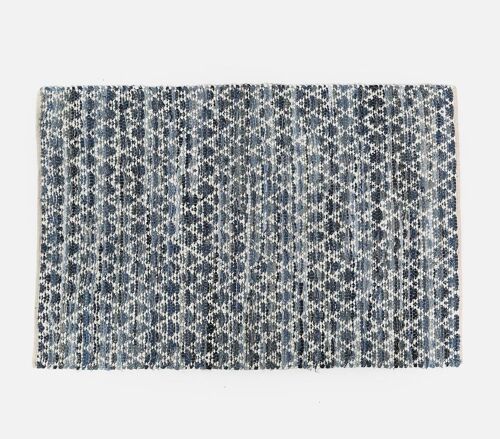 Diamond Design Cotton Denim & Jute Rug