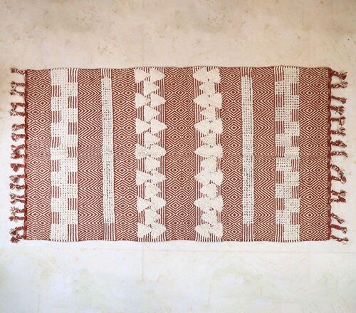Monochrome Textured Rug with Tassels