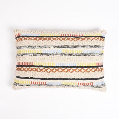 Housse de coussin lombaire en coton tissé et brodé