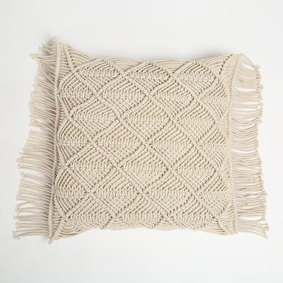 Housse de coussin en coton à franges en macramé