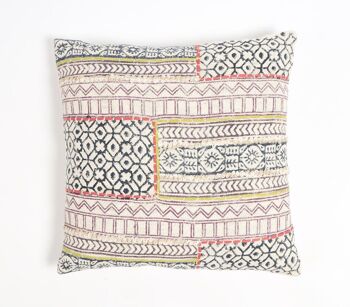 Housse de coussin maximale géométrique en coton imprimé en bloc, 18 x 18 pouces 1