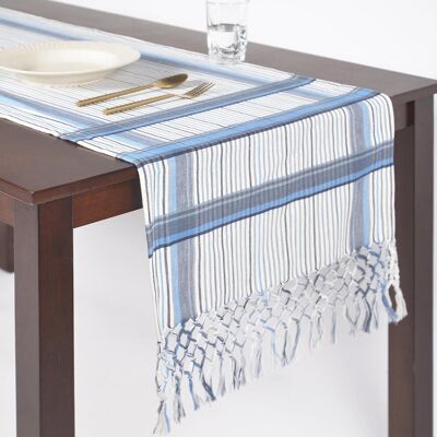 Chemin de table à pompons en coton teint en fil